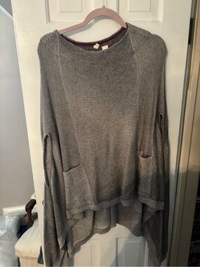 Anthropologie Gray Ribbed High-Low Pocket Sweater Poncho